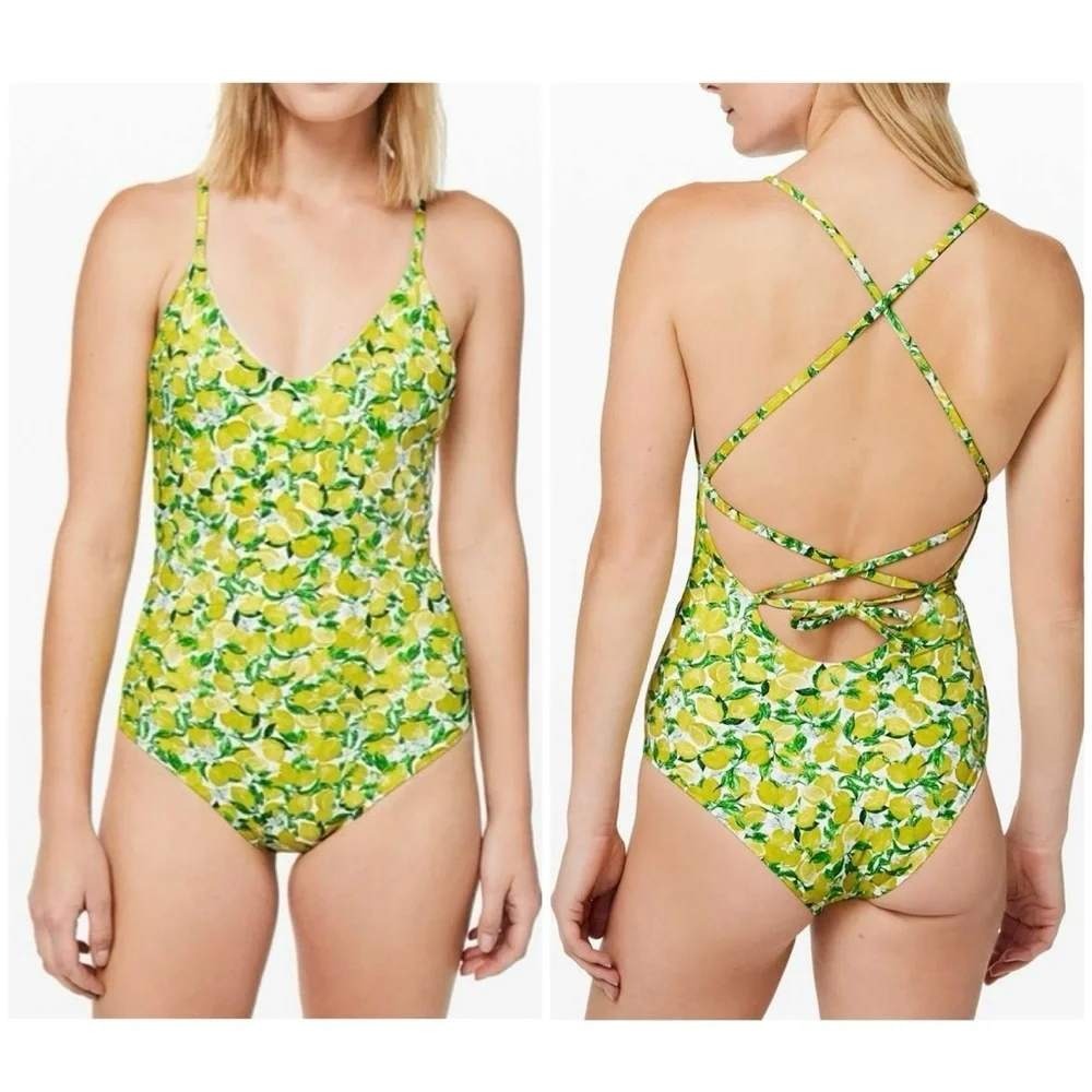 Lululemon Weave The Waves One Piece Swimsuit Lace Up Back Yellow Small